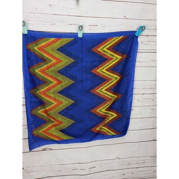 Boho blue zigzag multiple colored paisley print made in Italy scarf‎ wrap - Picture 1 of 12